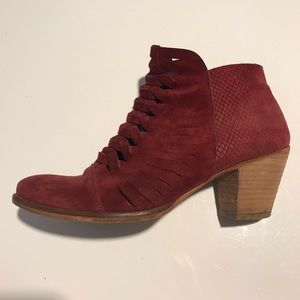 Suede free people booties with stacked wood heel